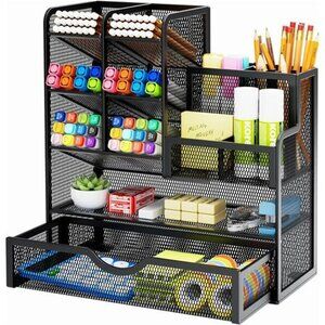Mesh Pen Holder for Desk Desk Organizer with Drawer Office Art Supplies Black